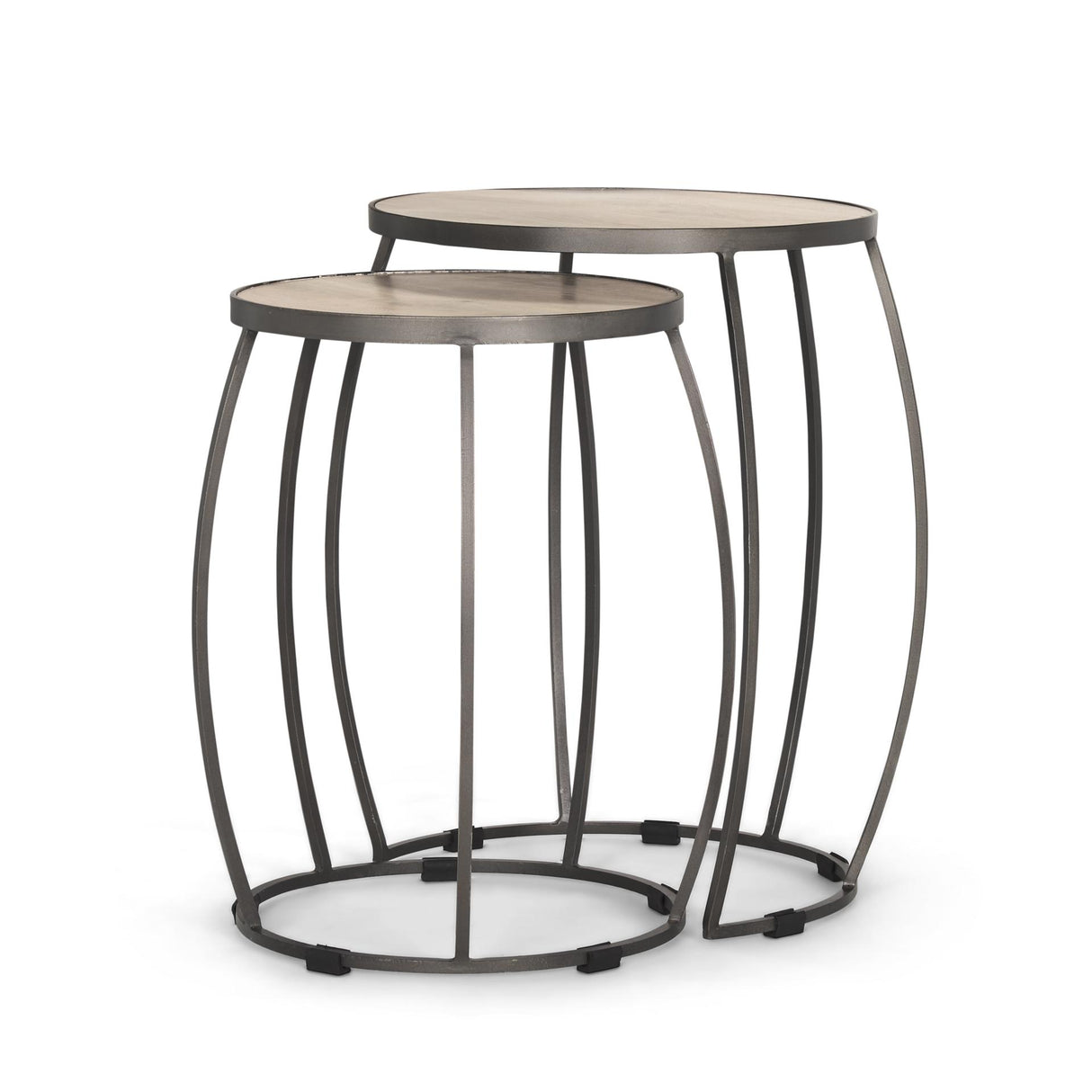 Mercana Clapp Round Light Brown W/ White Wash Wood and Silver Metal Nesting Accent Tables (Set of 2)