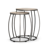 Mercana Clapp Round Light Brown W/ White Wash Wood and Silver Metal Nesting Accent Tables (Set of 2)