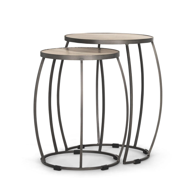 Mercana Clapp Round Light Brown W/ White Wash Wood and Silver Metal Nesting Accent Tables (Set of 2)