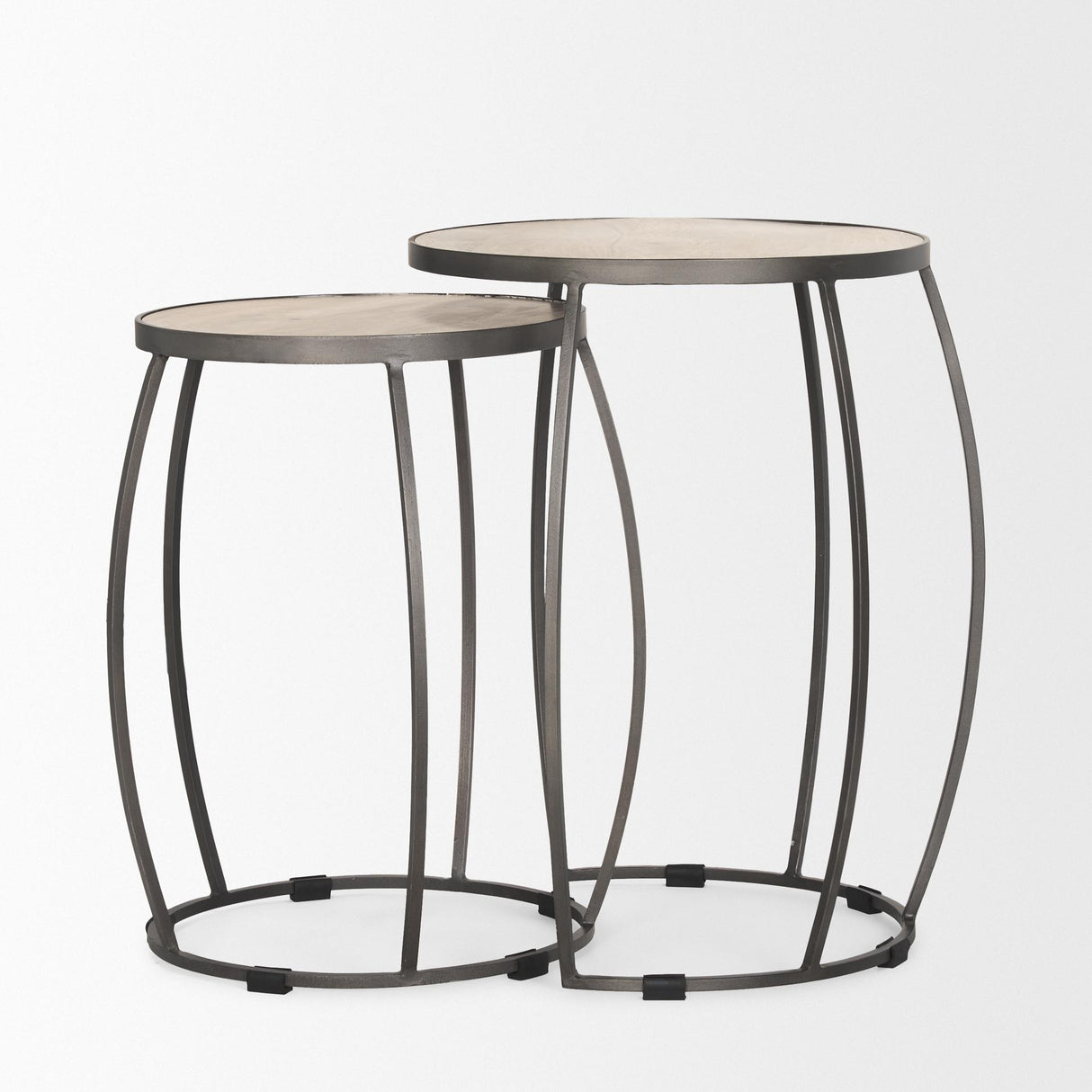 Mercana Clapp Round Light Brown W/ White Wash Wood and Silver Metal Nesting Accent Tables (Set of 2)