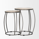 Mercana Clapp Round Light Brown W/ White Wash Wood and Silver Metal Nesting Accent Tables (Set of 2)