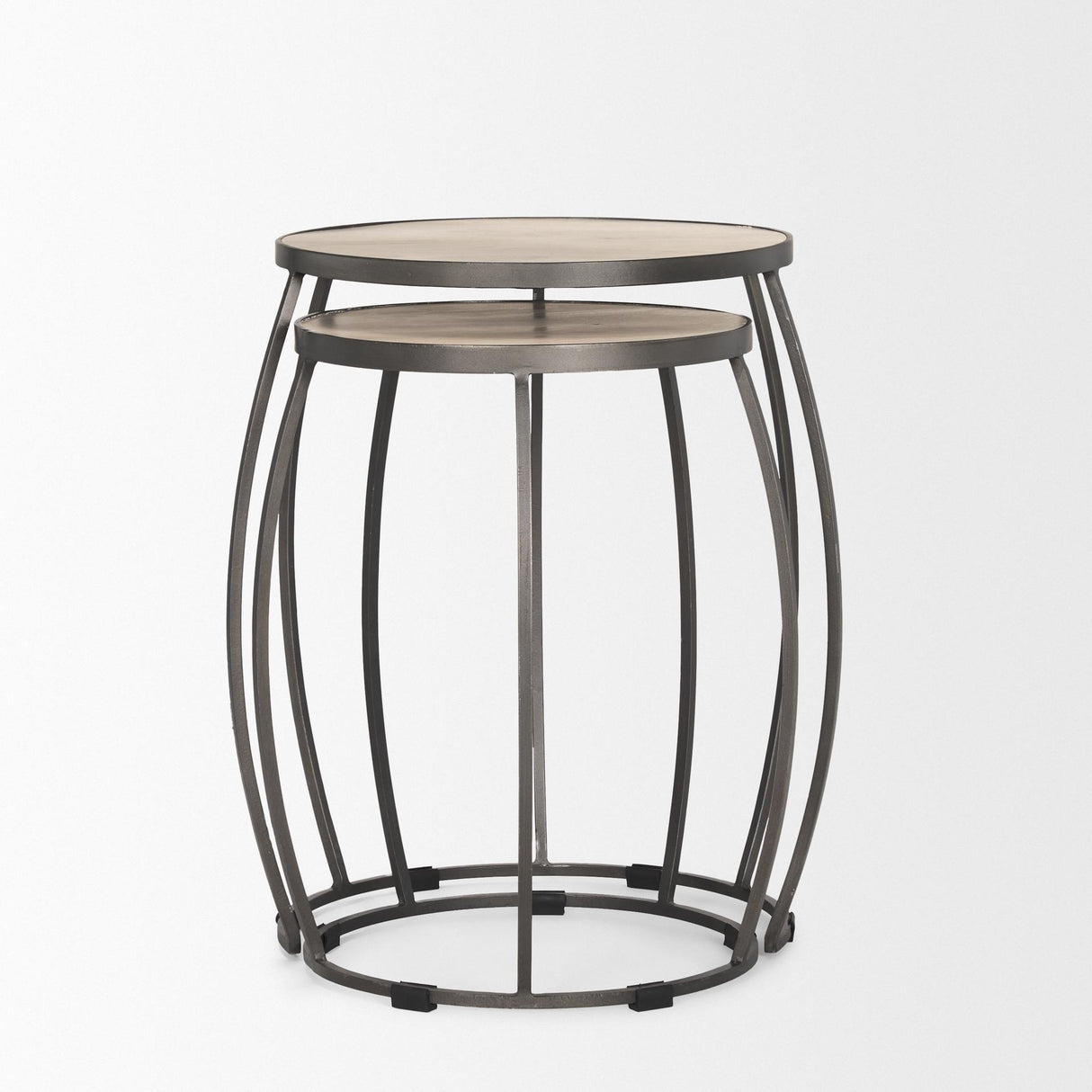 Mercana Clapp Round Light Brown W/ White Wash Wood and Silver Metal Nesting Accent Tables (Set of 2)