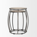 Mercana Clapp Round Light Brown W/ White Wash Wood and Silver Metal Nesting Accent Tables (Set of 2)