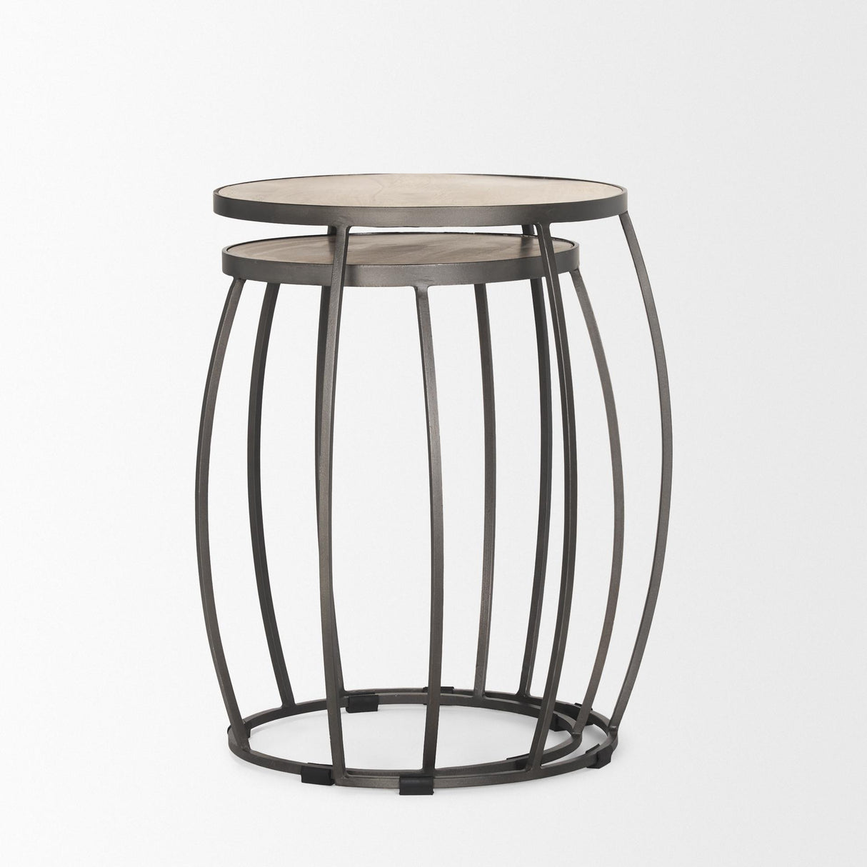 Mercana Clapp Round Light Brown W/ White Wash Wood and Silver Metal Nesting Accent Tables (Set of 2)