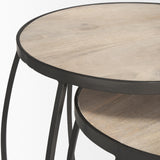 Mercana Clapp Round Light Brown W/ White Wash Wood and Silver Metal Nesting Accent Tables (Set of 2)