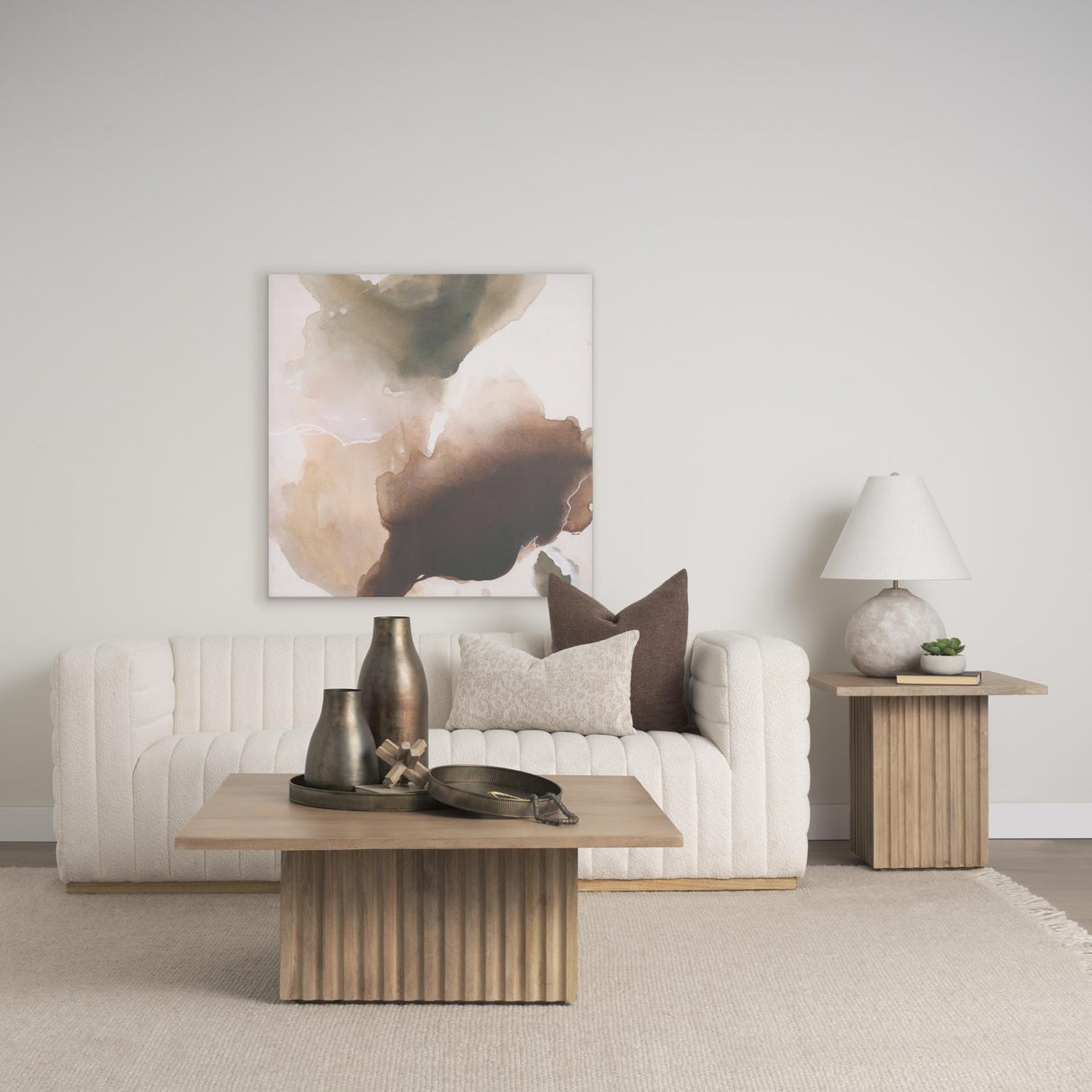 Mercana June Light Brown Wood w/ Fluting Square Side Table