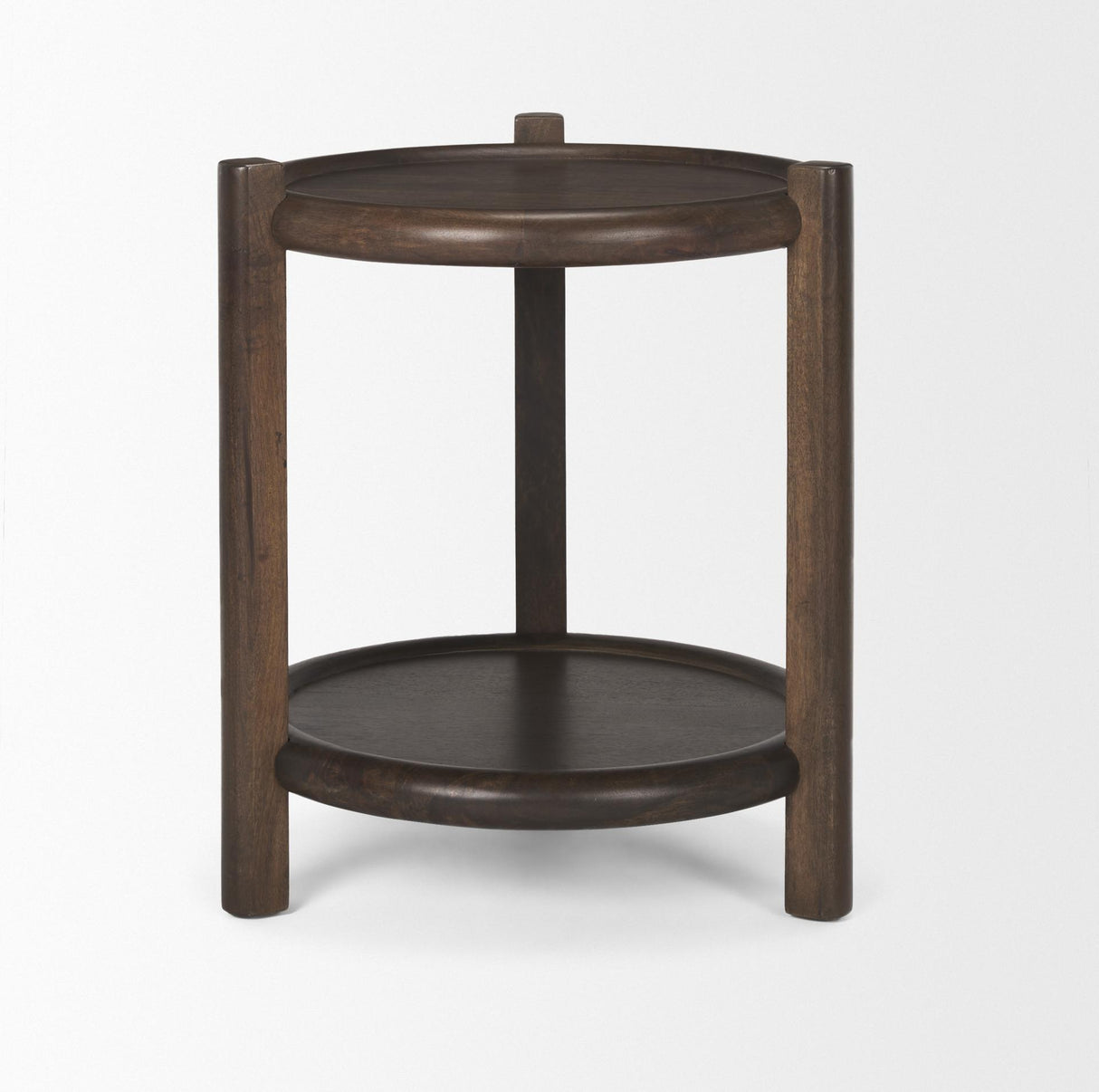 Mercana Romi Dark Brown Wood w/ Bottom Shelf Round Accent Table