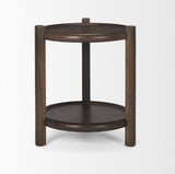 Mercana Romi Dark Brown Wood w/ Bottom Shelf Round Accent Table