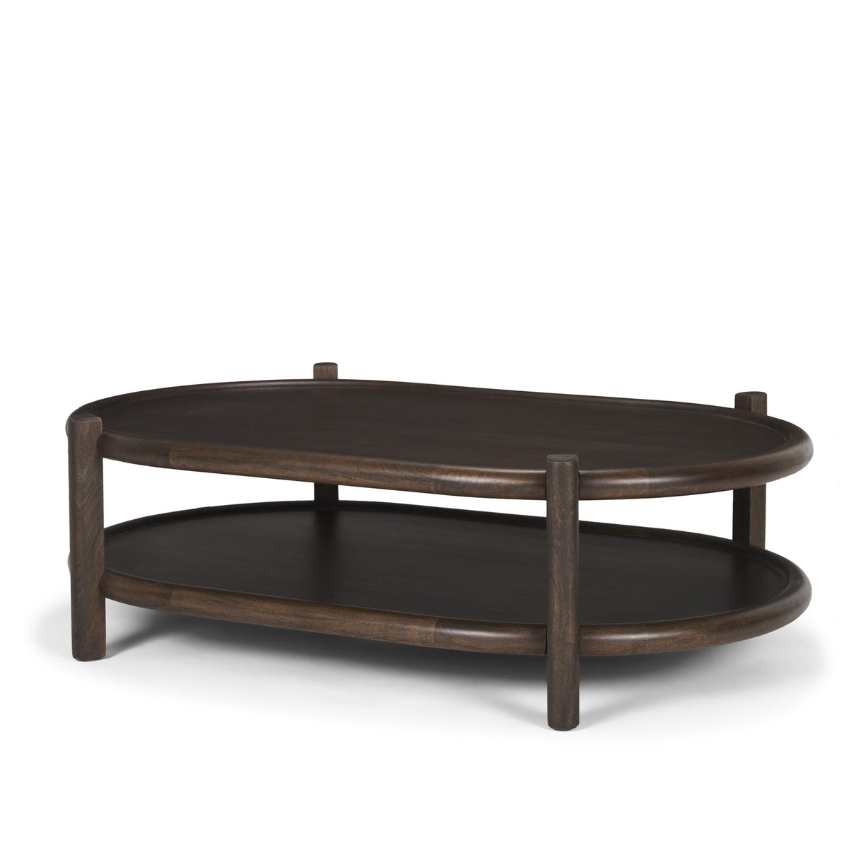 Mercana Romi Dark Brown Wood w/ Bottom Shelf Oval Coffee Table