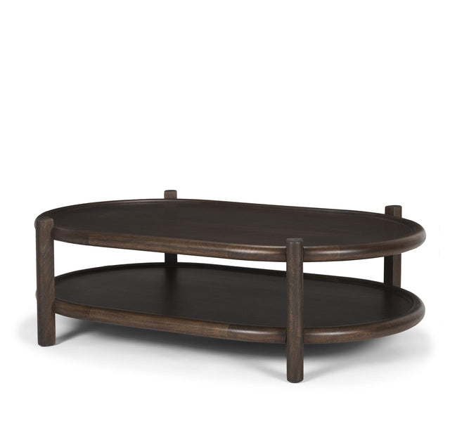 Mercana Romi Dark Brown Wood w/ Bottom Shelf Oval Coffee Table