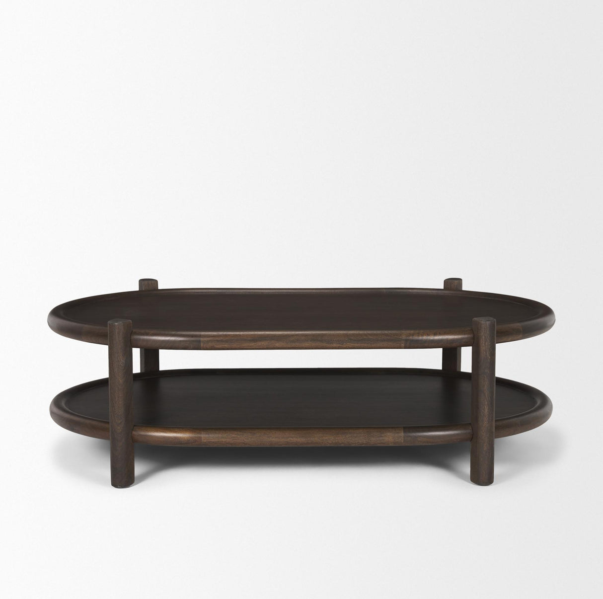 Mercana Romi Dark Brown Wood w/ Bottom Shelf Oval Coffee Table