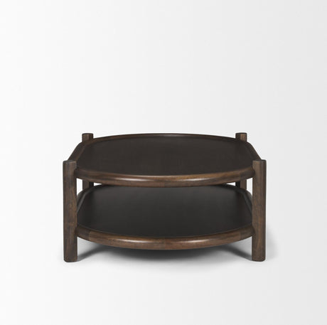 Mercana Romi Dark Brown Wood w/ Bottom Shelf Oval Coffee Table