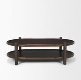 Mercana Romi Dark Brown Wood w/ Bottom Shelf Oval Coffee Table