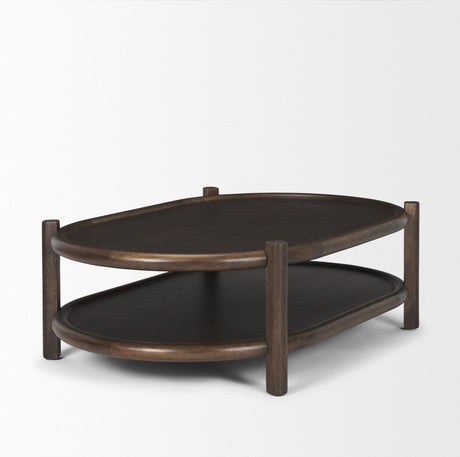 Mercana Romi Dark Brown Wood w/ Bottom Shelf Oval Coffee Table