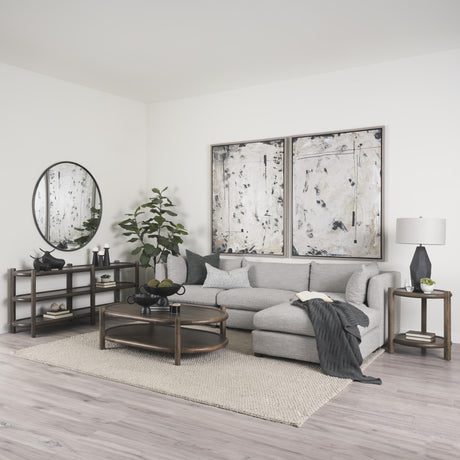 Mercana Romi Dark Brown Wood w/ 3 Shelves Oval Console Table