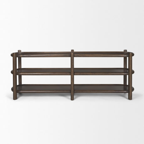 Mercana Romi Dark Brown Wood w/ 3 Shelves Oval Console Table