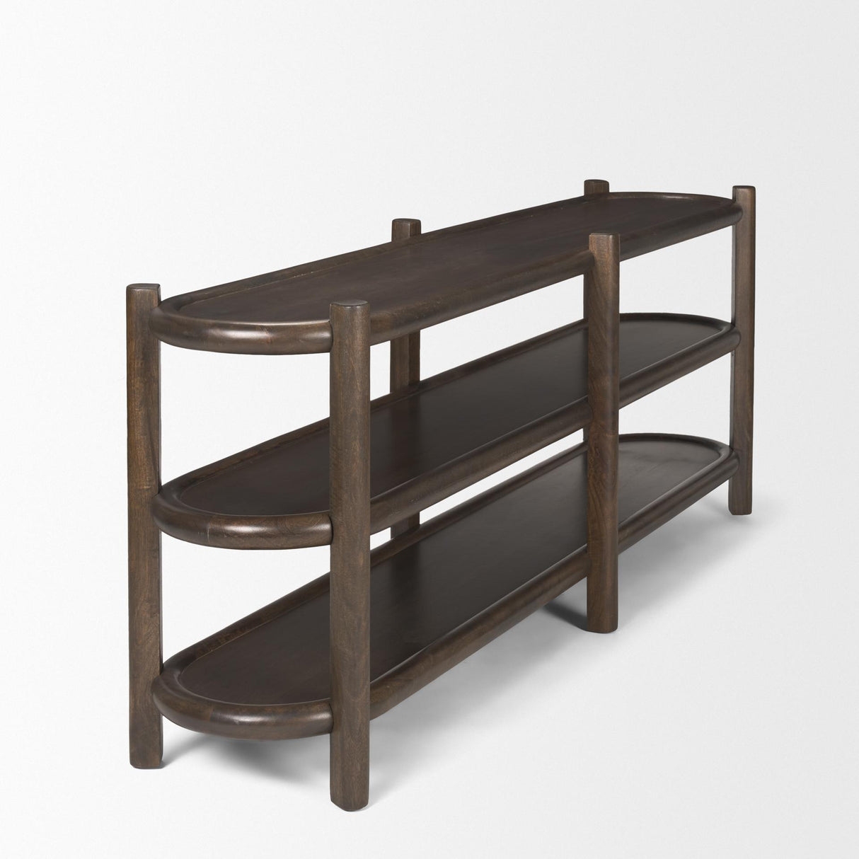Mercana Romi Dark Brown Wood w/ 3 Shelves Oval Console Table