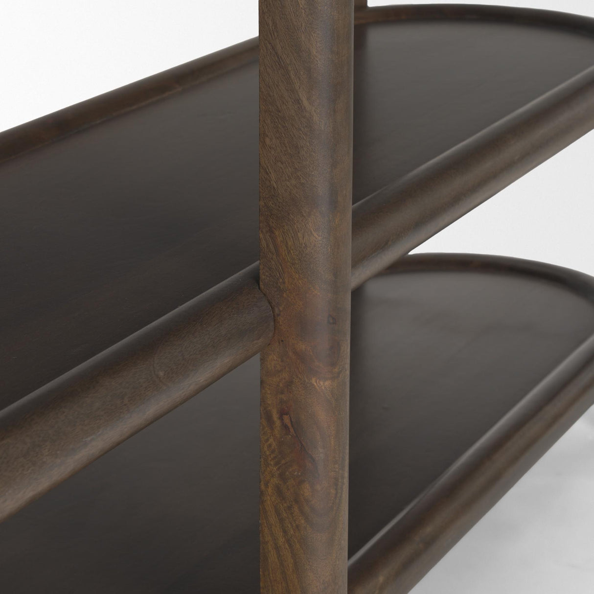 Mercana Romi Dark Brown Wood w/ 3 Shelves Oval Console Table
