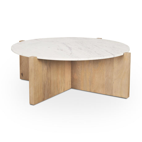 Mercana Bianca Light Brown Wood w/ Round Marble Top Coffee Table