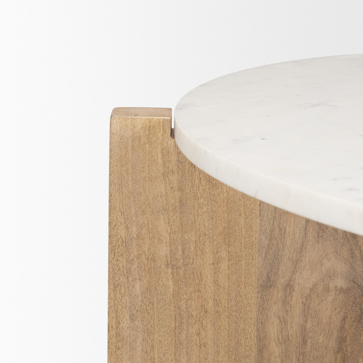 Mercana Bianca Light Brown Wood w/ Round Marble Top Coffee Table