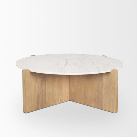 Mercana Bianca Light Brown Wood w/ Round Marble Top Coffee Table
