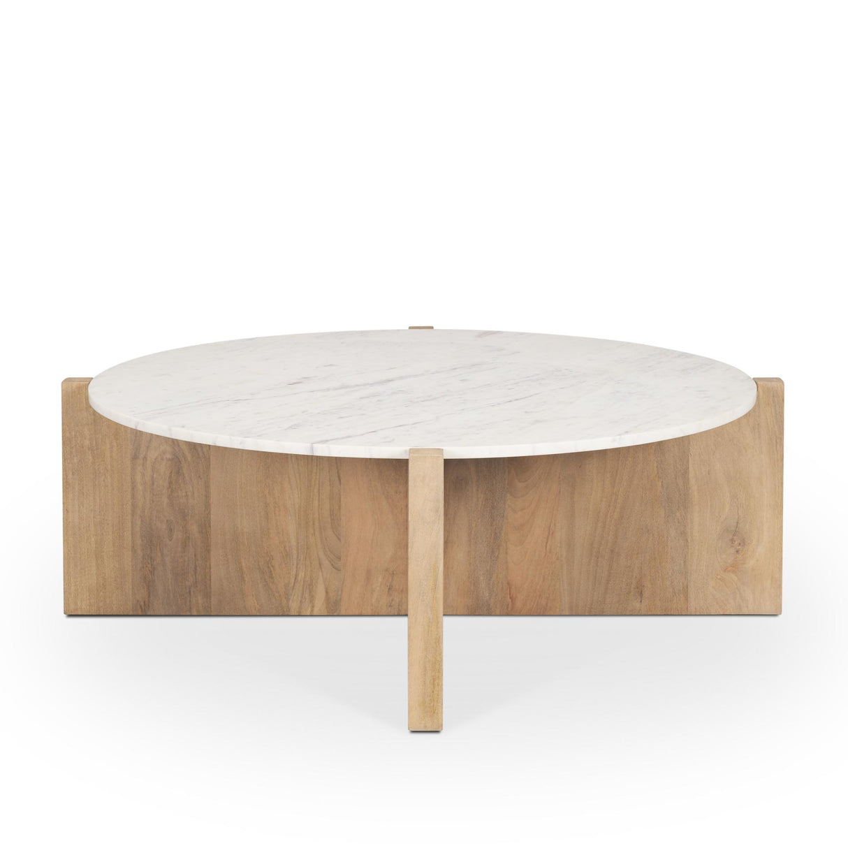 Mercana Bianca Light Brown Wood w/ Round Marble Top Coffee Table