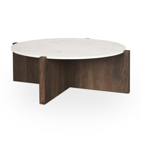 Mercana Bianca Dark Brown Wood w/ Marble Round Top Coffee Table
