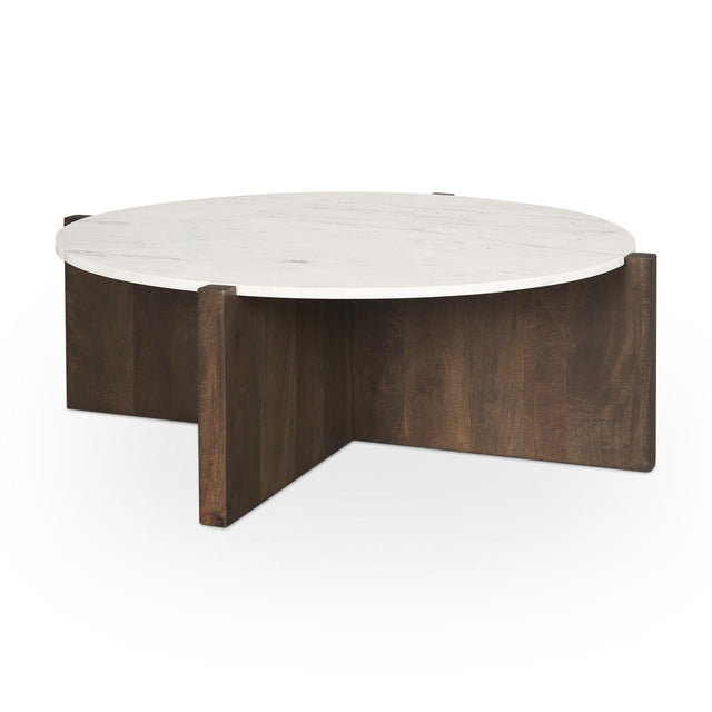 Mercana Bianca Dark Brown Wood w/ Marble Round Top Coffee Table