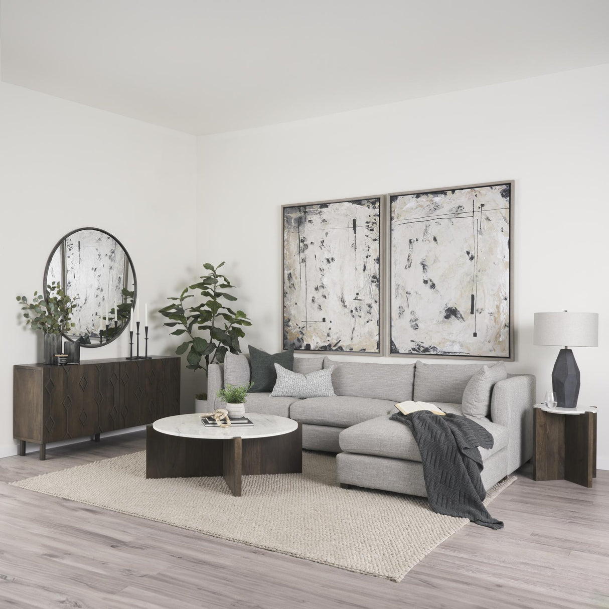 Mercana Bianca Dark Brown Wood w/ Marble Round Top Coffee Table
