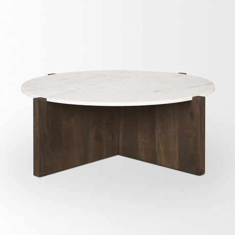 Mercana Bianca Dark Brown Wood w/ Marble Round Top Coffee Table