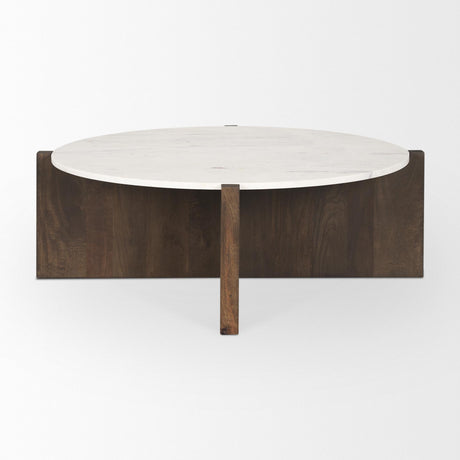 Mercana Bianca Dark Brown Wood w/ Marble Round Top Coffee Table