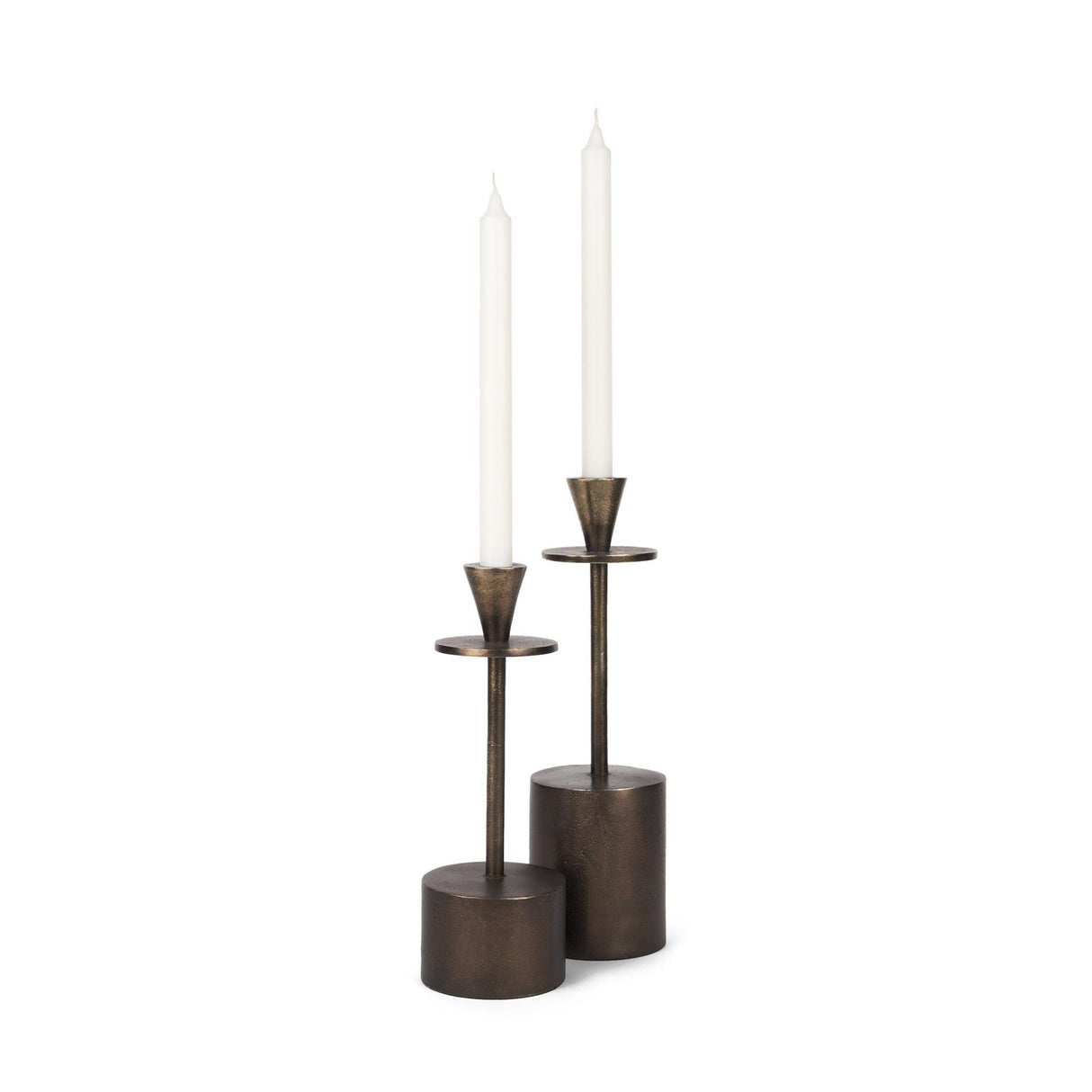 Mercana Petria Antiqued Gold Textured Metal Taper Candle Holders
