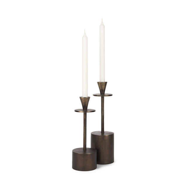 Mercana Petria Antiqued Gold Textured Metal Taper Candle Holders