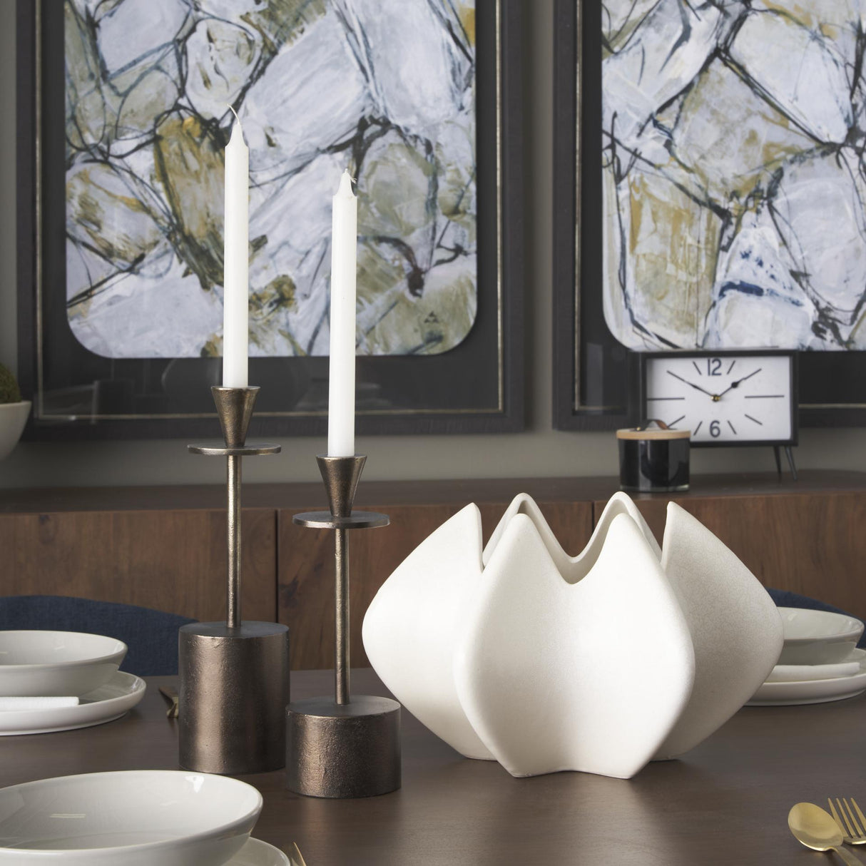 Mercana Petria Antiqued Gold Textured Metal Taper Candle Holders