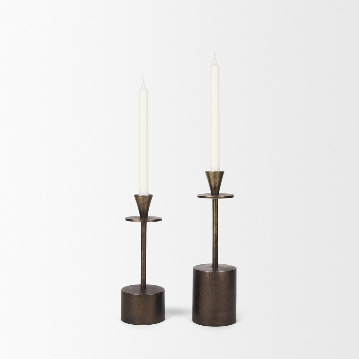 Mercana Petria Antiqued Gold Textured Metal Taper Candle Holders