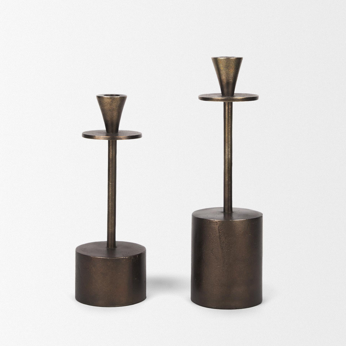 Mercana Petria Antiqued Gold Textured Metal Taper Candle Holders