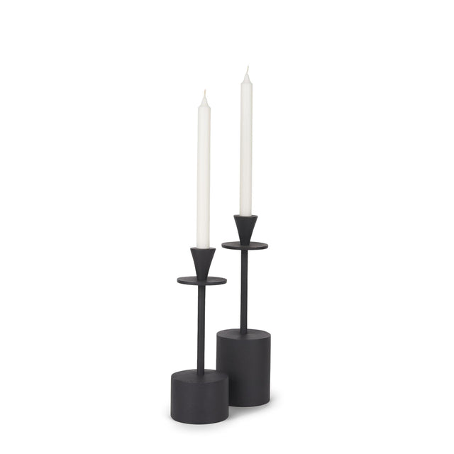 Mercana Petria Matte Black Textured Metal Taper Candle Holders