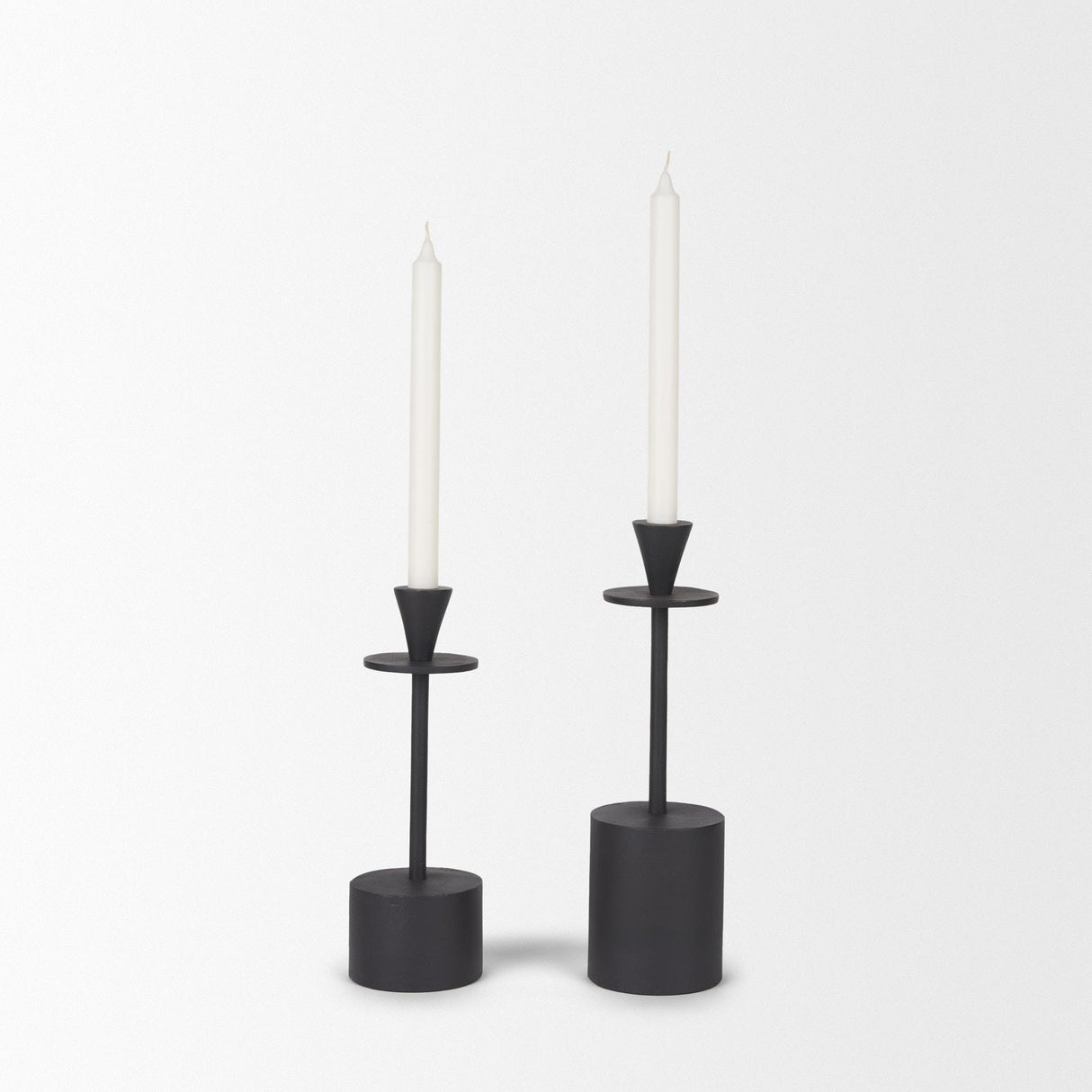 Mercana Petria Matte Black Textured Metal Taper Candle Holders