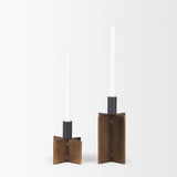 Mercana Pia Antiqued Gold w/ Black Metal Taper Candleholder (Set of 2)