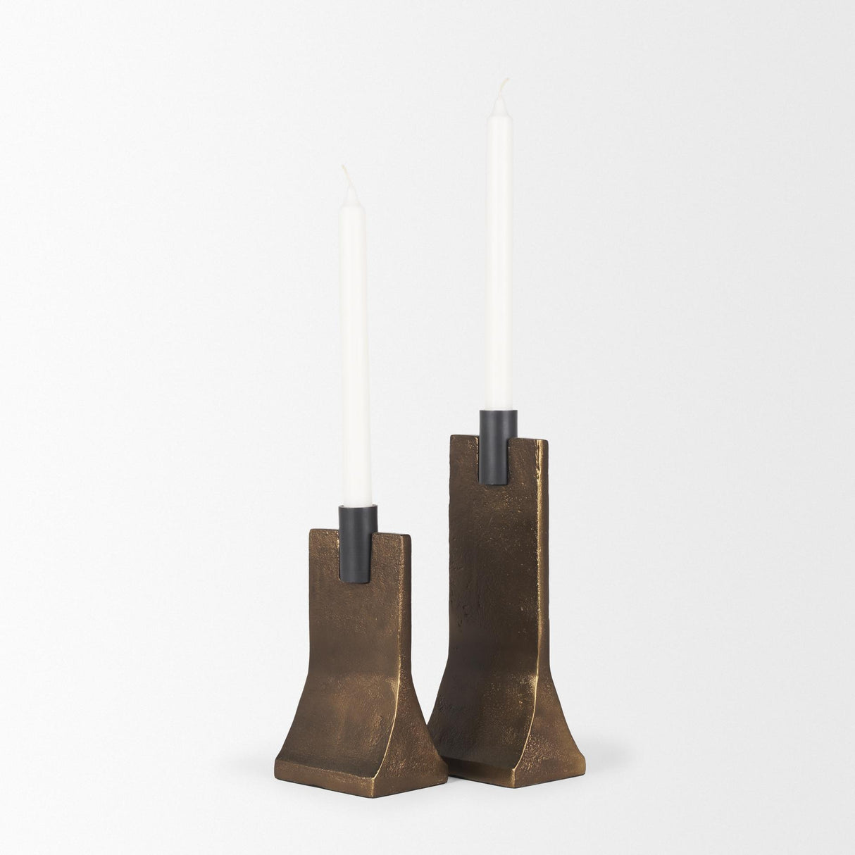 Mercana Polli Antiqued Gold w/ Matte Black Metal Taper Candleholders (Set of 2)