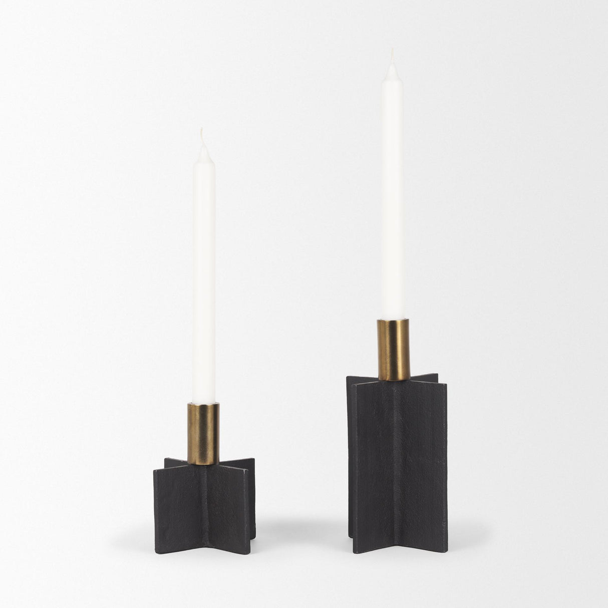 Mercana Pia Matte Black w/ Brushed Gold Metal Taper Candleholder (Set of 2)