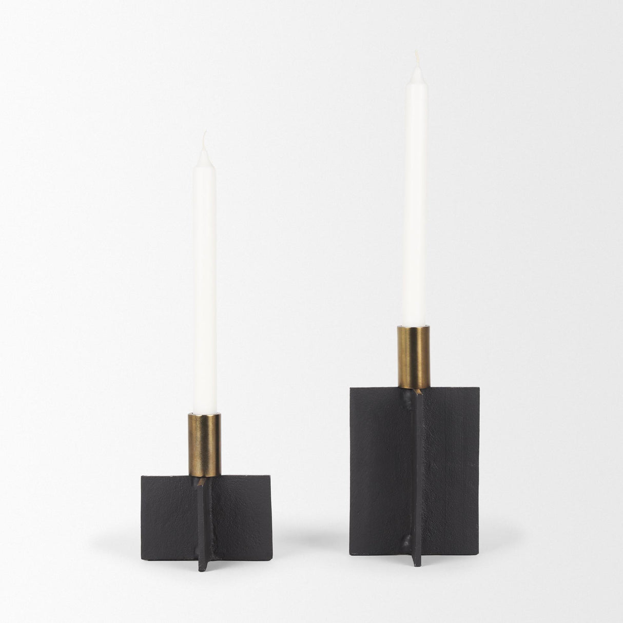 Mercana Pia Matte Black w/ Brushed Gold Metal Taper Candleholder (Set of 2)