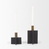 Mercana Pia Matte Black w/ Brushed Gold Metal Taper Candleholder (Set of 2)