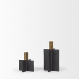 Mercana Pia Matte Black w/ Brushed Gold Metal Taper Candleholder (Set of 2)