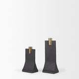Mercana Polli Matte Black w/ Brushed Gold Metal Taper Candleholders (Set of 2)