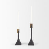 Mercana Polli Matte Black w/ Brushed Gold Metal Taper Candleholders (Set of 2)
