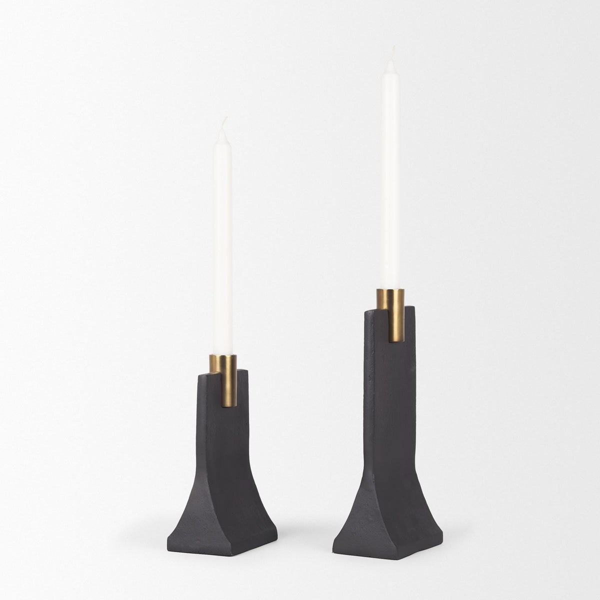 Mercana Polli Matte Black w/ Brushed Gold Metal Taper Candleholders (Set of 2)
