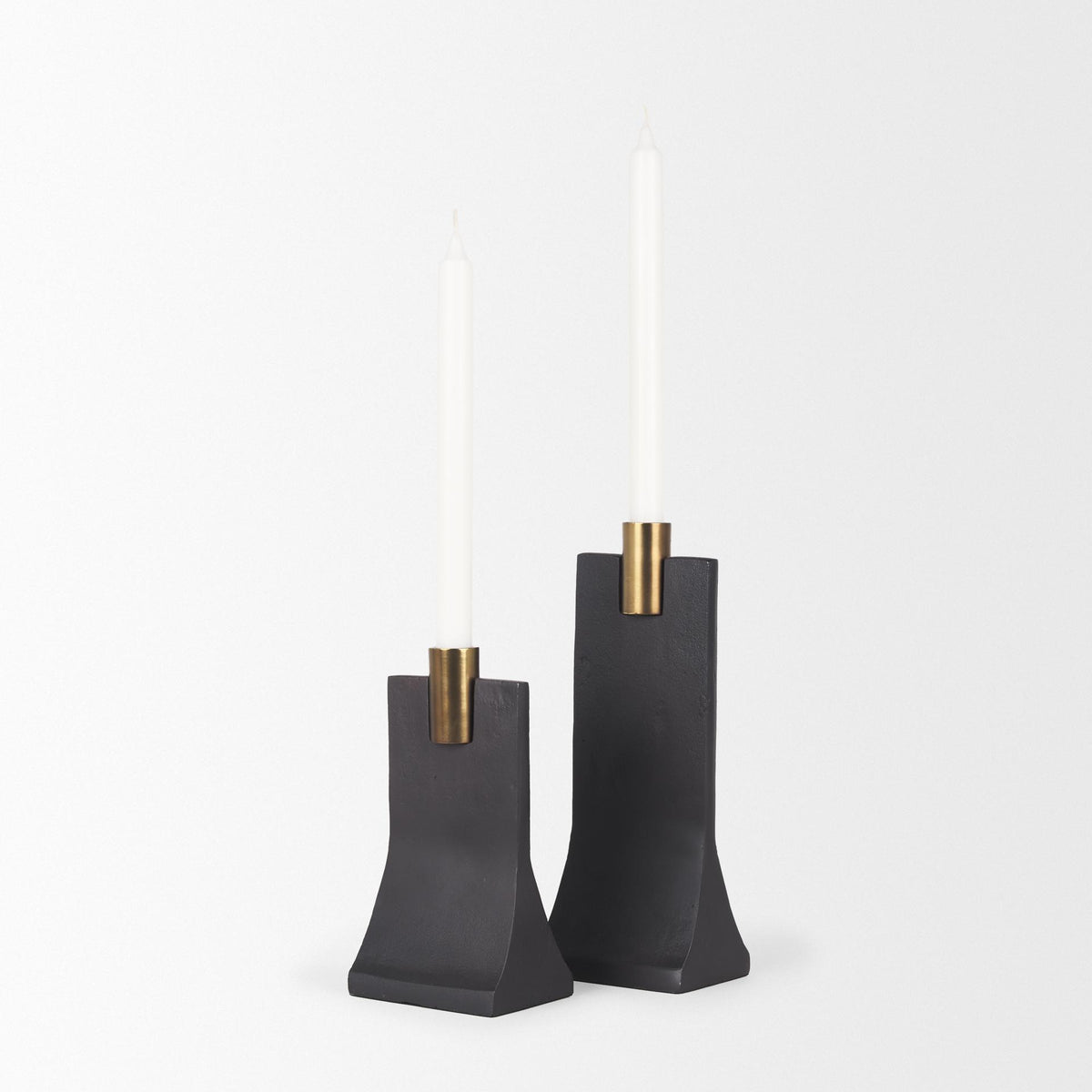 Mercana Polli Matte Black w/ Brushed Gold Metal Taper Candleholders (Set of 2)