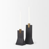 Mercana Polli Matte Black w/ Brushed Gold Metal Taper Candleholders (Set of 2)