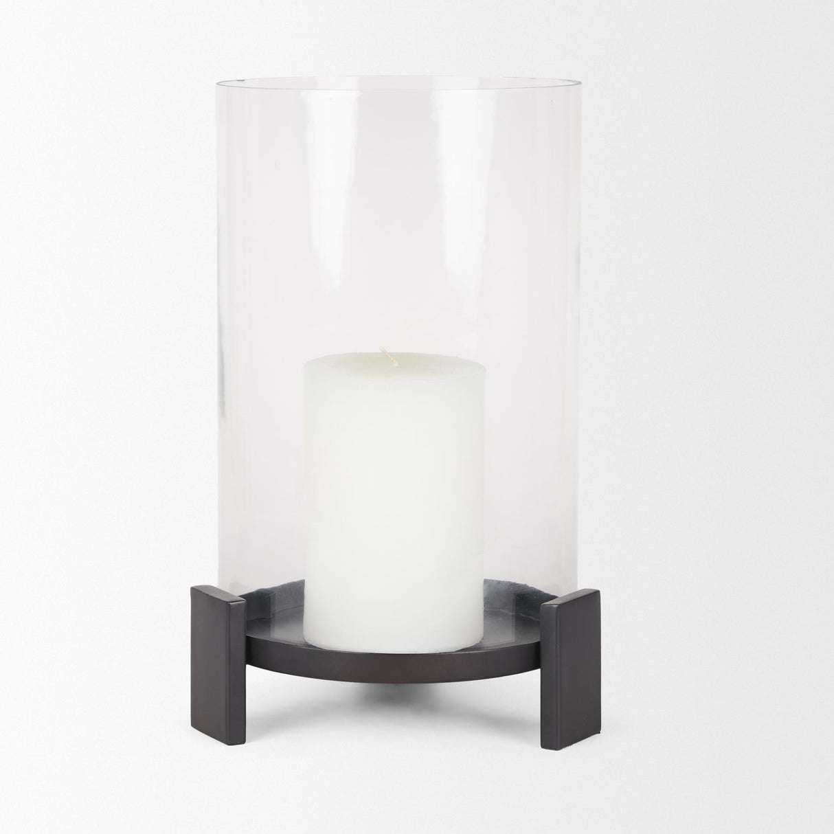 Mercana Price Large Matte Black Metal w/ Glass Hurricane Candle Holder